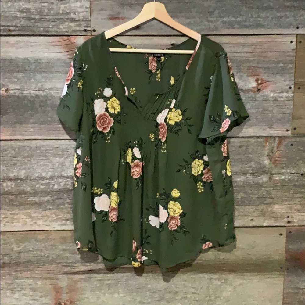 Torrid Olive Floral Blouse